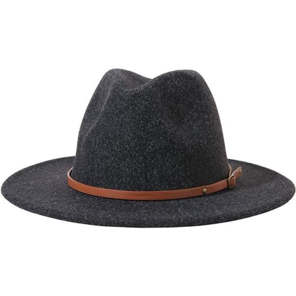 𝅺women Lady Felt Fedora Hat Wide Brim Wool Panama Hats E-Black